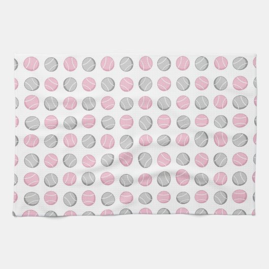 Tennis Ball Pattern Pink and Grey Theedoek (Horizontaal)