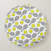 TENNIS Ball Persoonlijke naam Geel Zwart wit Rond Kussen (Achterkant)