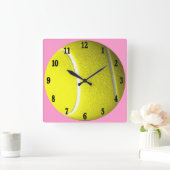 Tennis Ball Pink Vierkante Klok (Huis)