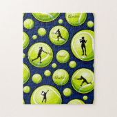 Tennis Ball Player Coach Silhouette & Custom Name Legpuzzel (Verticaal)