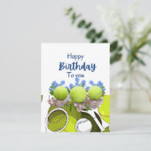 Tennis ball & racket Black & white Birthday Kaart (Staand voorkant)