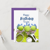 Tennis ball & racket Black & white Birthday Kaart (Voorkant / Achterkant in situ)