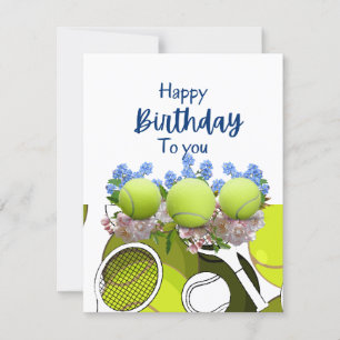 Tennis ball & racket Black & white Birthday Kaart