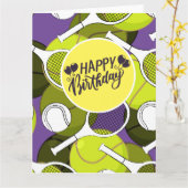 Tennis ball & racket Black & white Birthday Kaart (Gele Bloem)