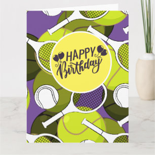 Tennis ball & racket Black & white Birthday Kaart