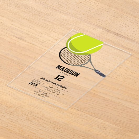 Tennis Ball & Racket Racquet Birthday Party Acryl Uitnodigingen (Laagn)