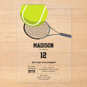 Tennis Ball & Racket Racquet Birthday Party Acryl Uitnodigingen (Voorkant)
