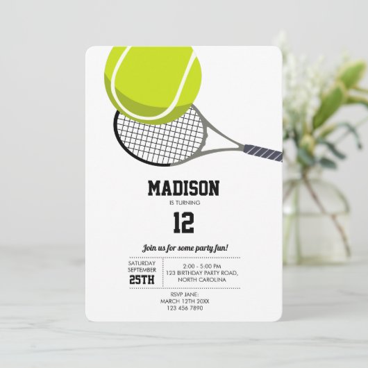 Tennis Ball & Racket Racquet Birthday Party Kaart (Staand voorkant)