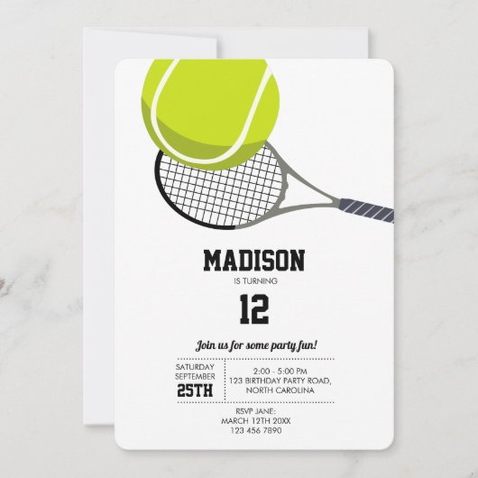 Tennis Ball & Racket Racquet Birthday Party Kaart (Voorkant)