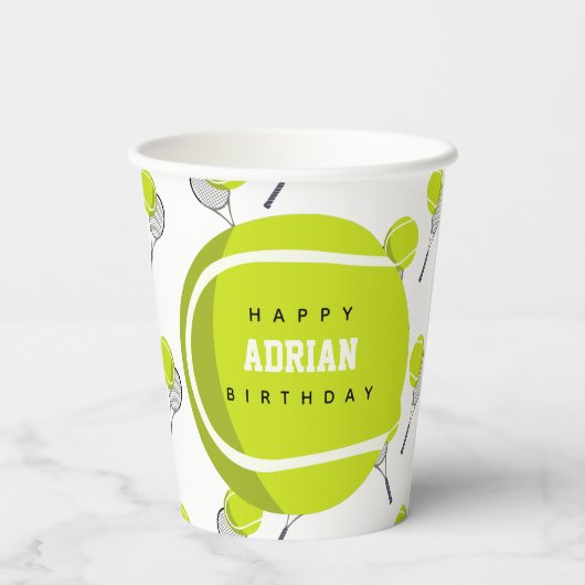 Tennis Ball & Racket Racquet Birthday Party Papieren Bekers (Achterkant)
