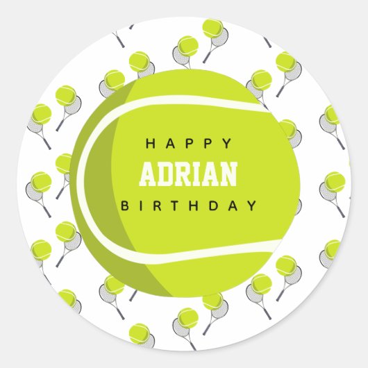 Tennis Ball & Racket Racquet Birthday Party Ronde Sticker (Voorkant)