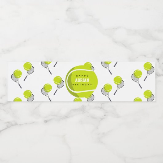 Tennis Ball & Racket Racquet Birthday Party Waterfles Etiket (Enkel label)