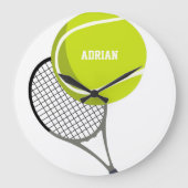 Tennis Ball & Racket Racquet, gepersonaliseerd Grote Klok (Voorkant)