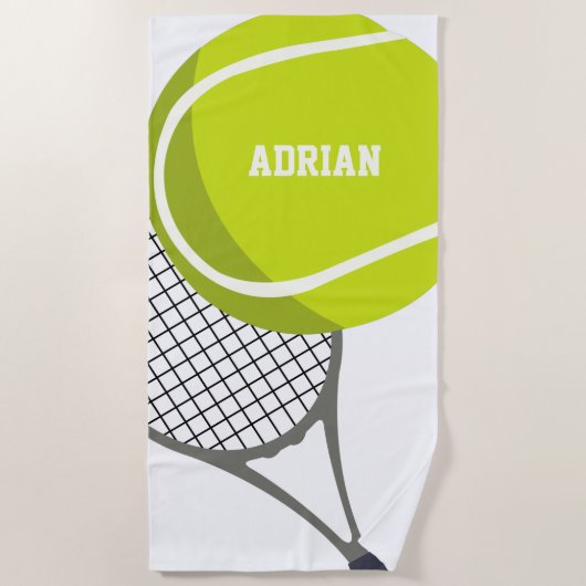 Tennis Ball & Racket Racquet, gepersonaliseerd Strandlaken (Voorkant)
