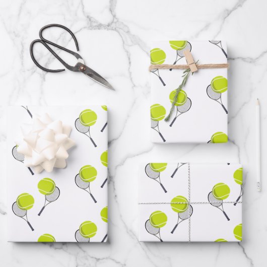 Tennis Ball & Racket Racquet Patroon Inpakpapier Vel (Voorkant)