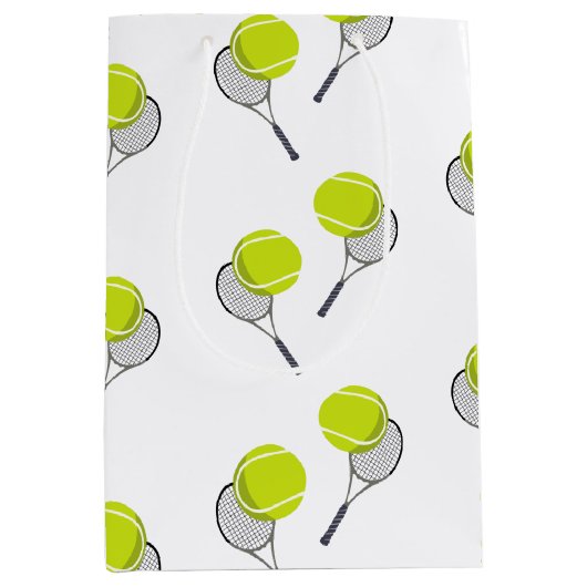 Tennis Ball & Racket Racquet Patroon Medium Cadeauzakje (Voorkant)