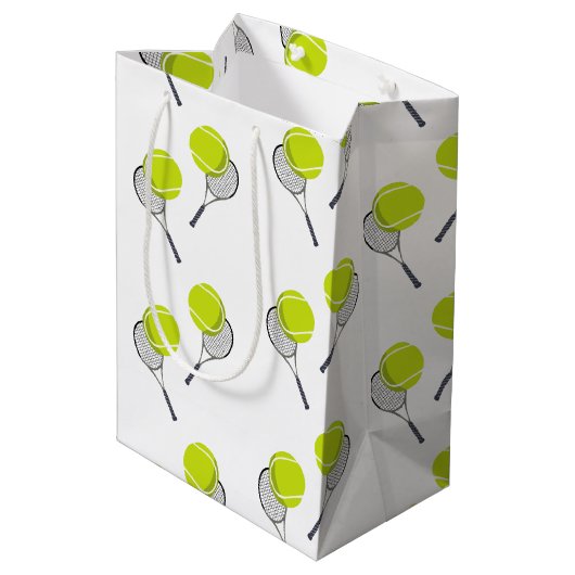Tennis Ball & Racket Racquet Patroon Medium Cadeauzakje (Achterkant Gekanteld)
