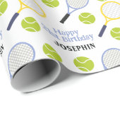 Tennis Ball Racket Sport Games Verjaardagsnaam Cadeaupapier (Rol Hoek)