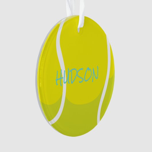 Tennis Ball Racquet Name Player Coach Yellow Aqua Ornament (voorkant)