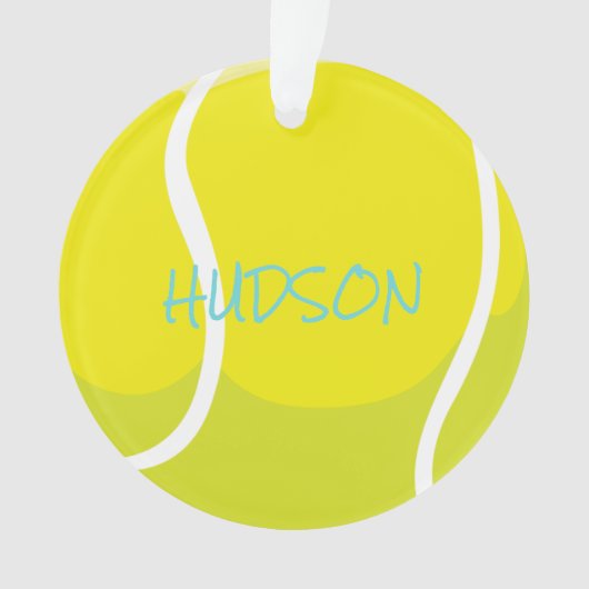 Tennis Ball Racquet Name Player Coach Yellow Aqua Ornament (voorkant)