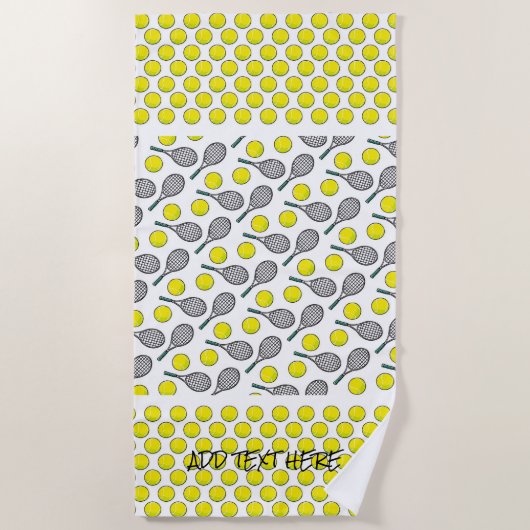 Tennis Ball Racquet Yellow White Black Sports Strandlaken (Voorkant)