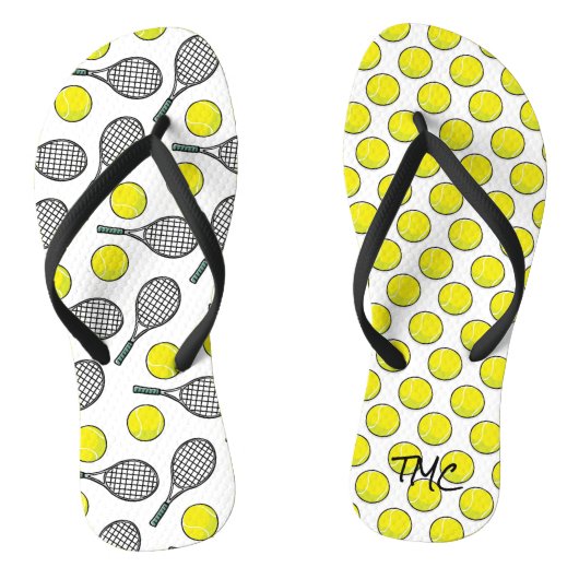Tennis Ball Racquet Yellow White Black Sports Teenslippers (Voetbed)