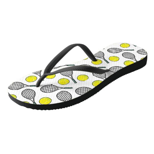 Tennis Ball Racquet Yellow White Black Sports Teenslippers (Schuin)