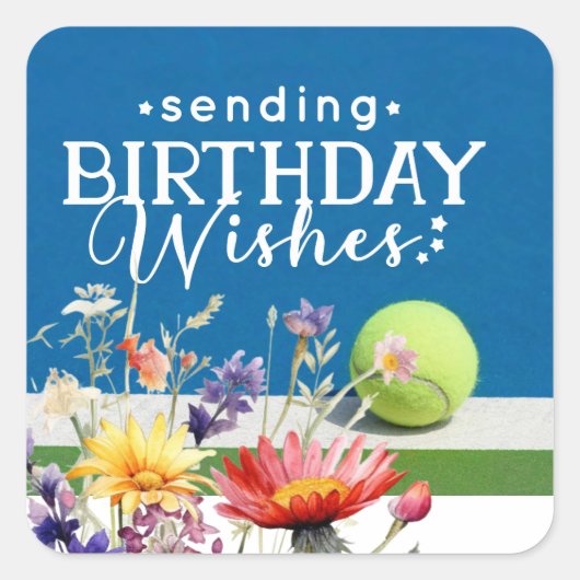 Tennis ball Sending Birthday Wish Vierkante Sticker (Voorkant)