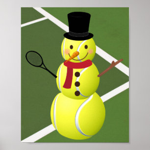 Tennis Ball Snowman en Kerstfeestdag Poster