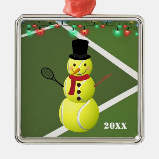 Tennis Ball Snowman Kerstmis Metalen Ornament (Voorkant)