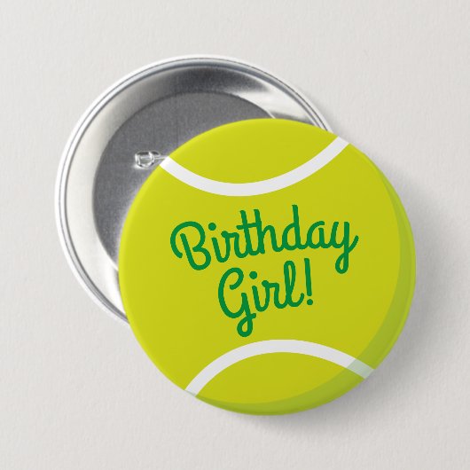 Tennis Ball Sports Party Birthday Girl Button (Voorkant /achterkant)