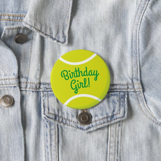 Tennis Ball Sports Party Birthday Girl Button (In situ)