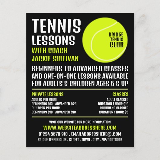 Tennis Ball, Tennis Lessen/Klassen Adverteren Flyer (Voorkant)