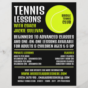 Tennis Ball, Tennis Lessen/Klassen Adverteren Flyer
