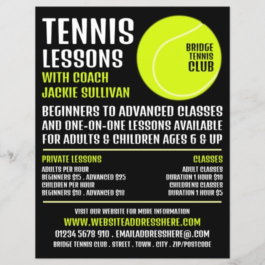 Tennis Ball, Tennis Lessen/Klassen Adverteren Flyer (Voorkant)