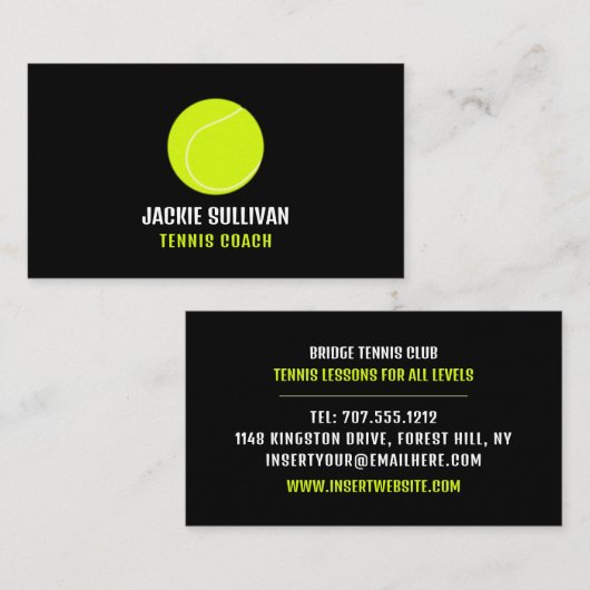 Tennis Ball, Tennis Player/Coach/Instructor Visitekaartje (Voorkant / Achterkant)