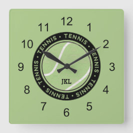 Tennis Ball Wall Clock Black Accents Vierkante Klok