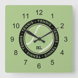 Tennis Ball Wall Clock Black Accents Vierkante Klok