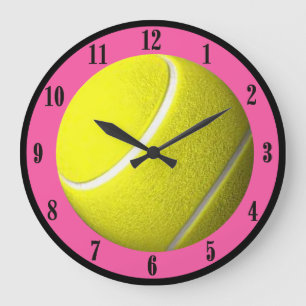 Tennis Ball Wall Clock Pink Court zwarte cijfers Grote Klok
