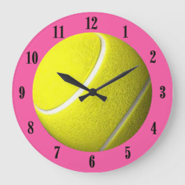 Tennis Ball Wall Clock Pink Court zwarte cijfers Grote Klok