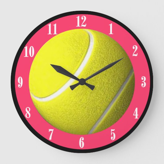 Tennis Ball Wall Clock Pink CourtWhite-nummers Grote Klok (Voorkant)
