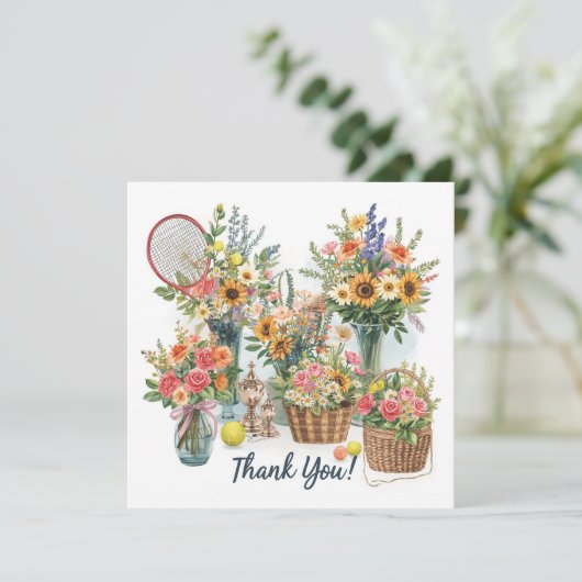 Tennis ball with flowers from tennis player  bedankkaart (Staand voorkant)