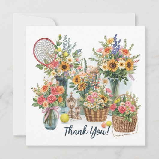 Tennis ball with flowers from tennis player  bedankkaart (Voorkant)