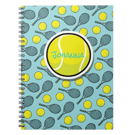 Tennis Ball Yellow White Turquoise Blue Black Name Notitieboek (Voorkant)