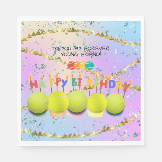 Tennis ballon met vrolijke verjaardag kleurrijk servet (Voorkant)