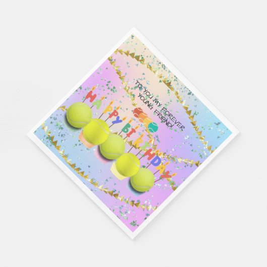Tennis ballon met vrolijke verjaardag kleurrijk servet (Hoek)