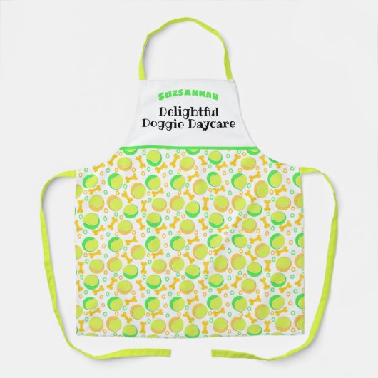 Tennis Balls Bot Pattern Aangepaste naam Pet Care Schort (Voorkant)