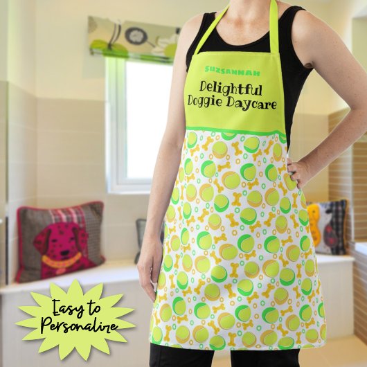 Tennis Balls Bot Pattern Aangepaste naam Pet Care Schort