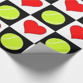 Tennis Balls en hart, zwart en wit, gecheckt Cadeaupapier (Hoek)