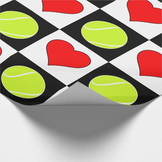 Tennis Balls en hart, zwart en wit, gecheckt Cadeaupapier (Hoek)